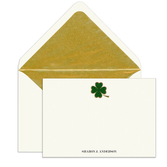 Four Leaf Clover Engraved Motif Flat Note Cards